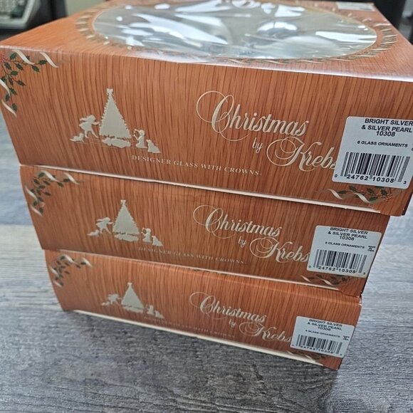 Christmas by Krebs Bright Silver Pearl White Glass Ball Drops 18 Ornaments USA - Picture 6 of 8